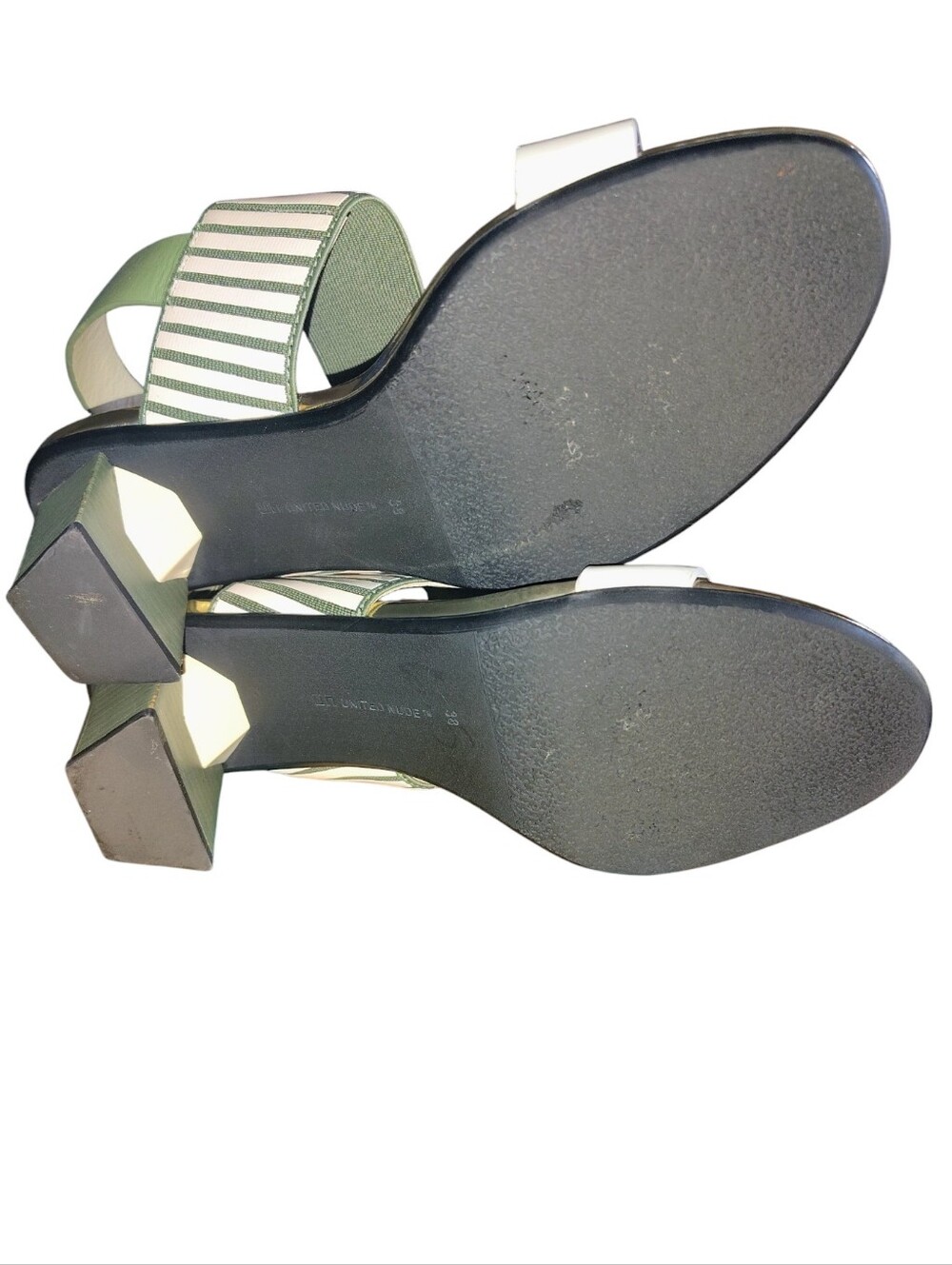 United Nude Striped Green & White Block Heel Sandals Women's Size 38 US 7.5   55 - Picture 13 of 16